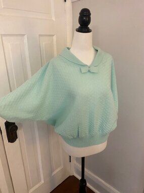 Vintage 1950's Mint Green Sweater Excelsior Dolman Bow Knit Perfect Condition